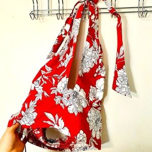 Express red floral halter top
